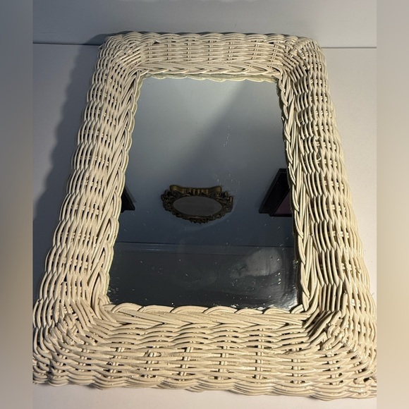 Vintage Wicker Framed Mirror 16x11” - Picture 2 of 5